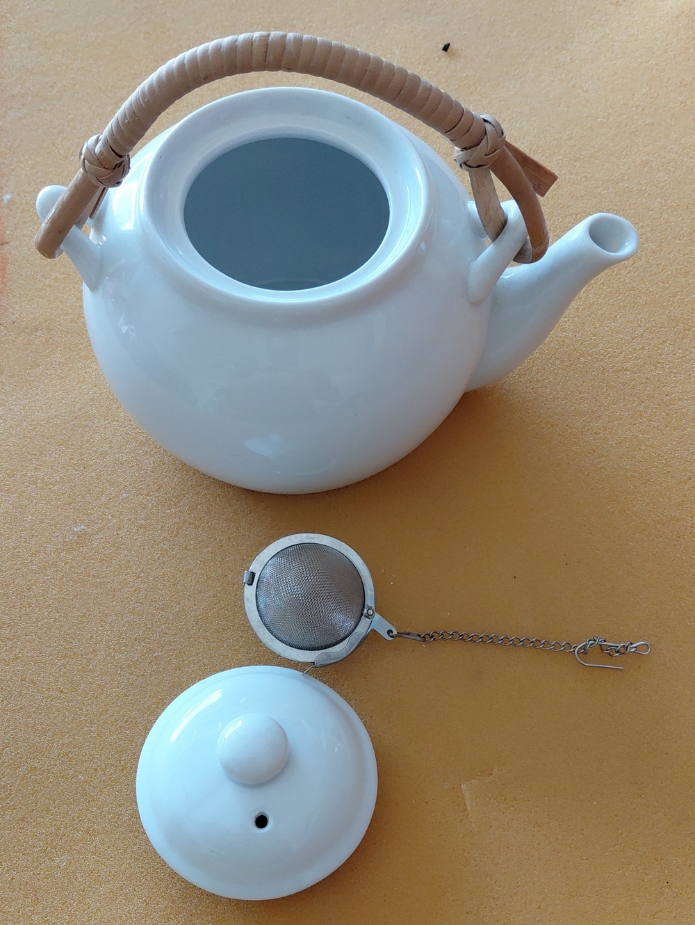 Pier 1 White Ceramic Teapot with Woven Handle